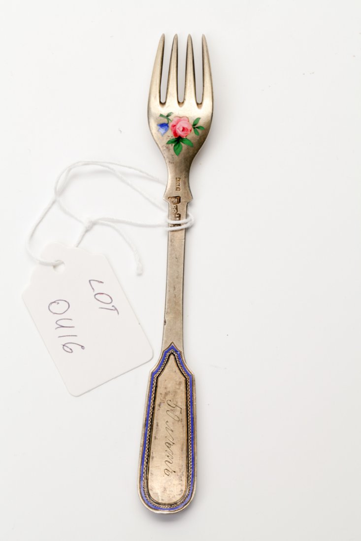Russian silver and enamel fork. — image 2