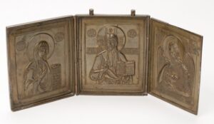 Russian bronze triptych icon. — image 1