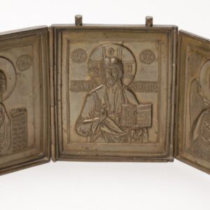 Russian bronze triptych icon. — image 1