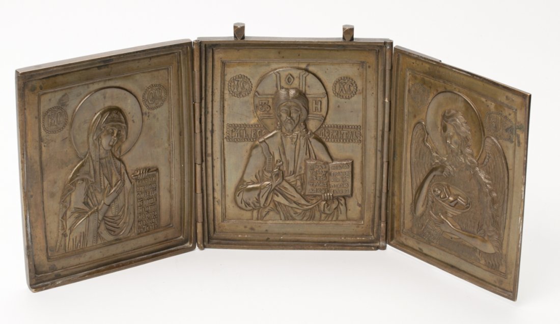 Russian bronze triptych icon. — image 1