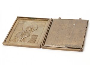 Russian bronze triptych icon. — image 2