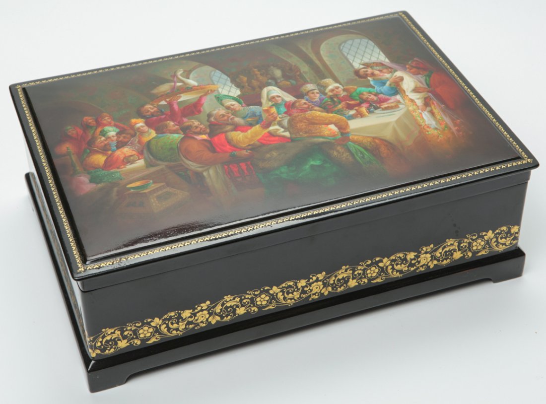 Russian lacquer box "Boyar feast". — image 1