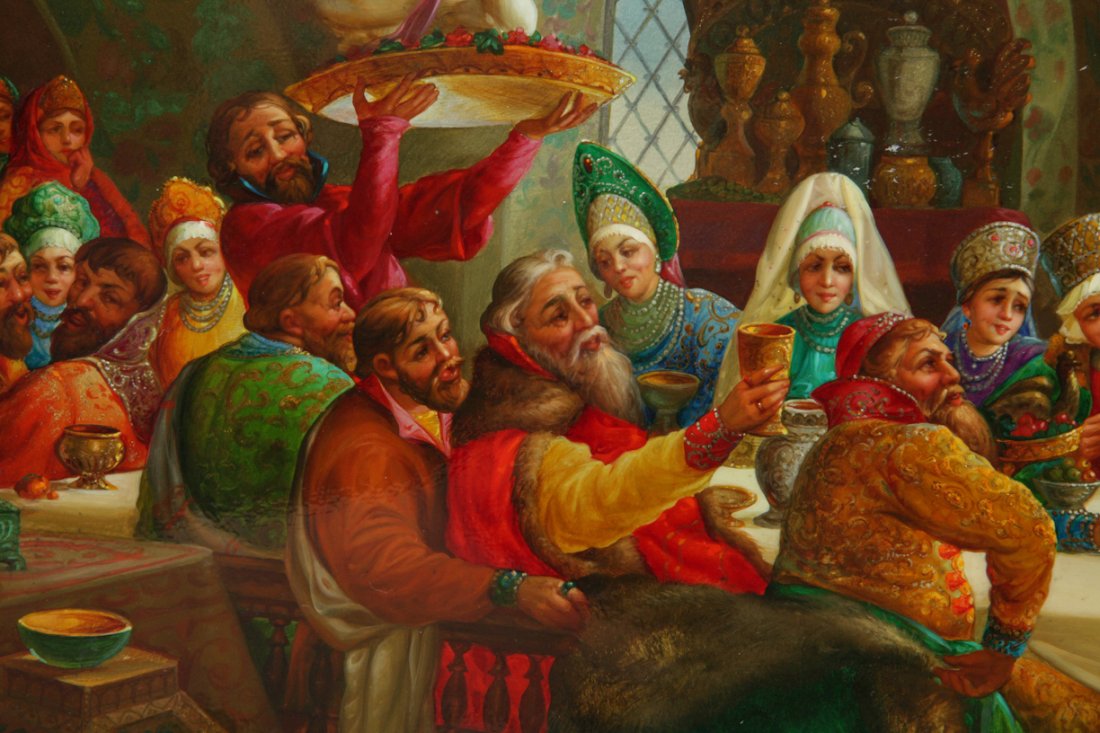 Russian lacquer box "Boyar feast". — image 2