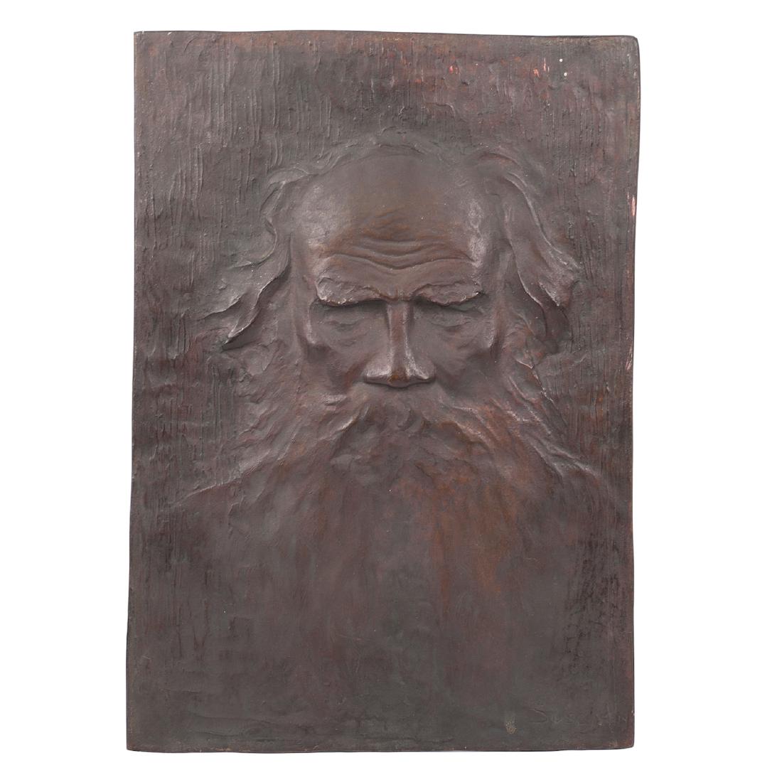 Cast bronze plaque with Leo Tolstoy's — image 1