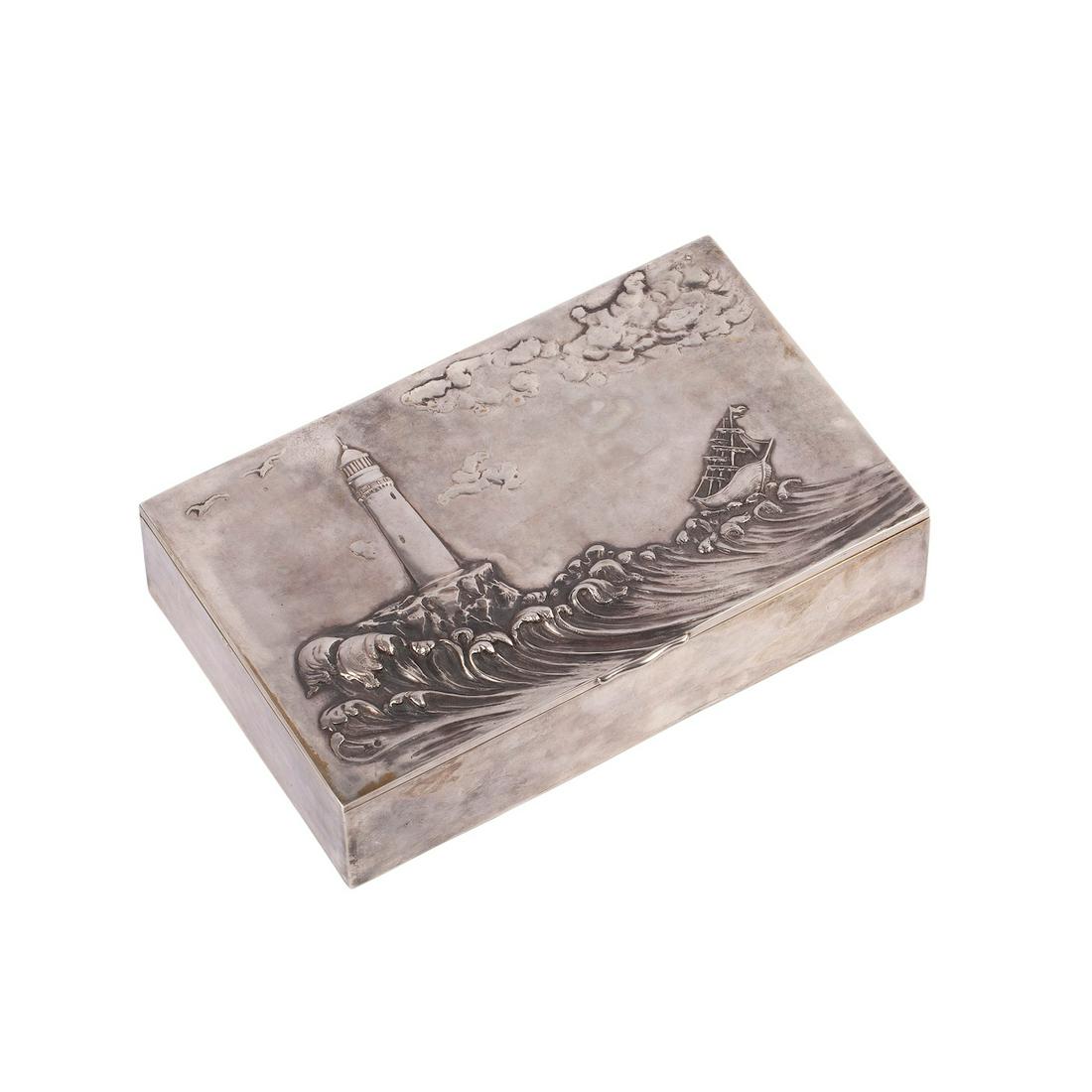 A Russian silver-gilt cigar box "Lighthouse" — image 1