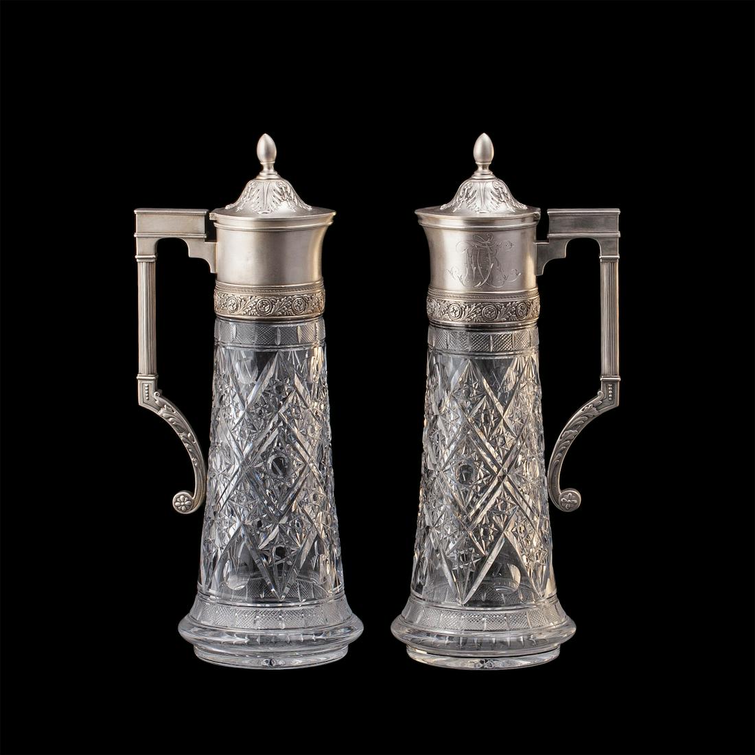 A pair of Russian silver-gilt crystal decanters — image 1