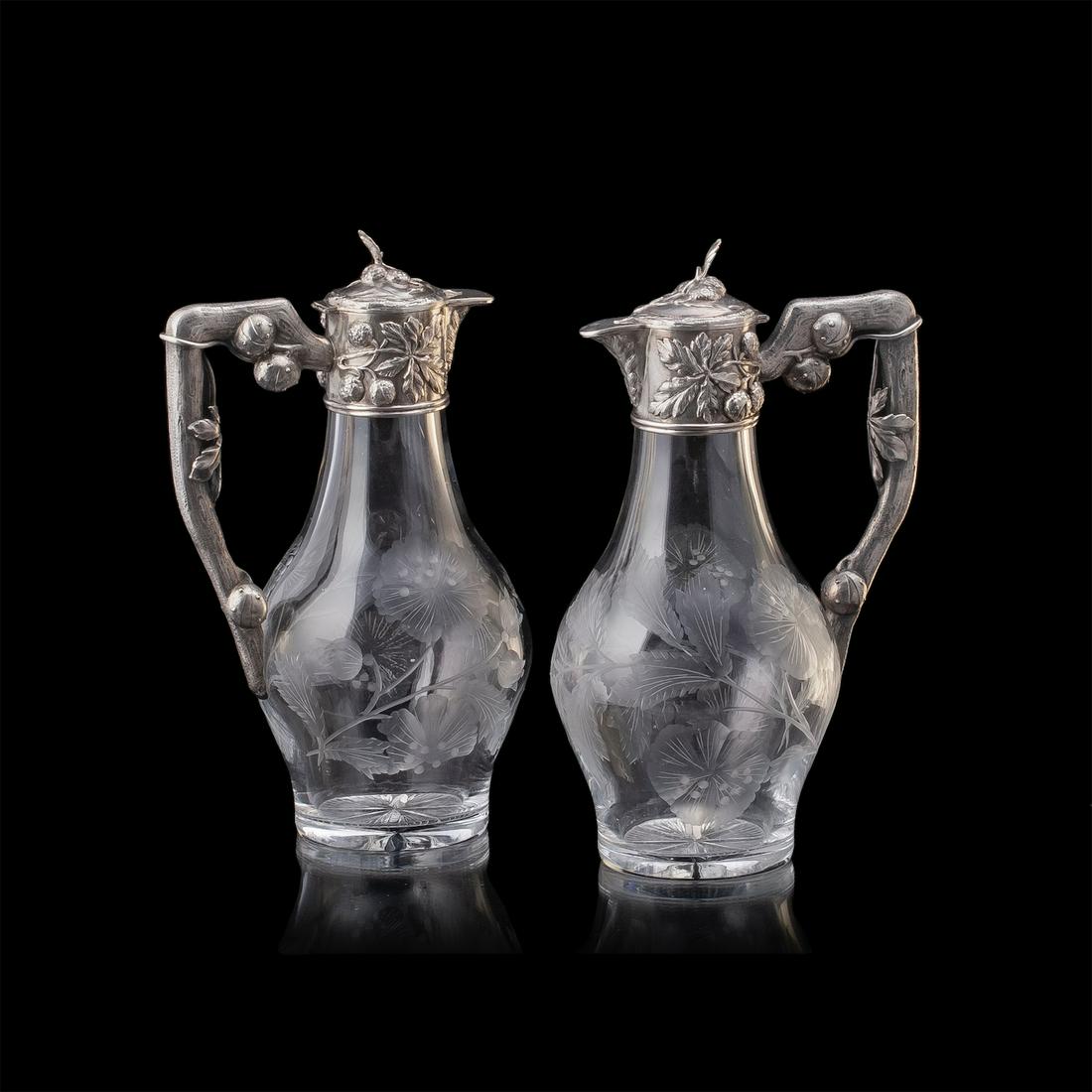 An elegant pair silver-gilt & crystal decanters — image 1