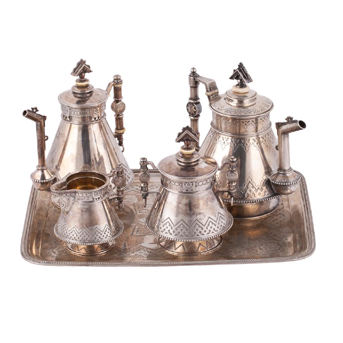 "Russian style" silver and engraving tea service — image 1