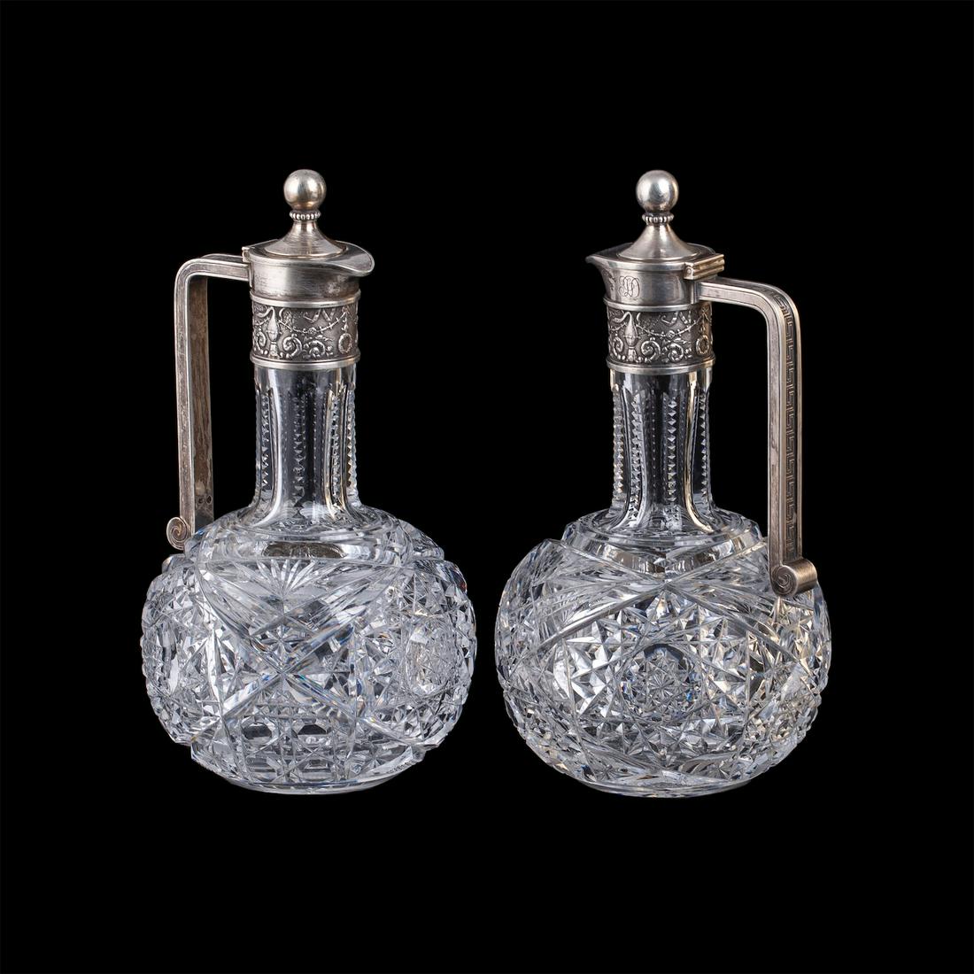 A pair of Faberge silver and cut-glass decanters — image 1