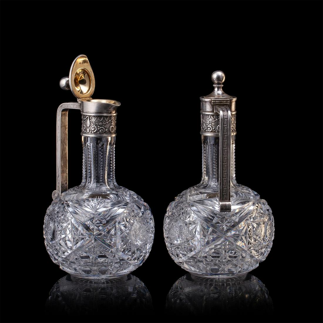 A pair of Faberge silver and cut-glass decanters — image 2