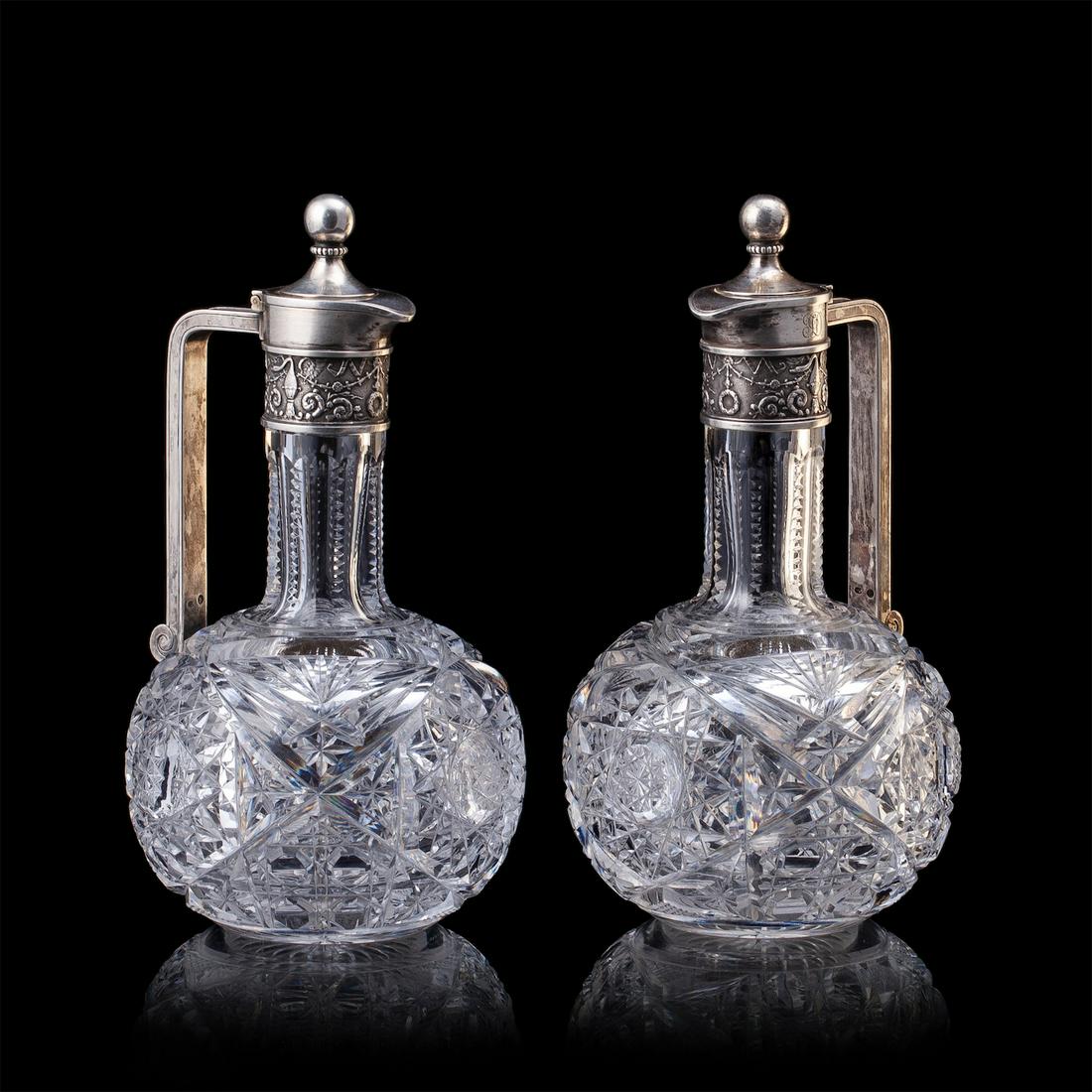 A pair of Faberge silver and cut-glass decanters — image 6