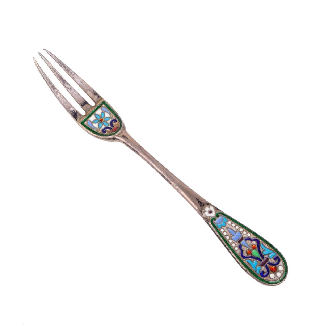 Russian silver-gilt and enamel decorative fork — image 1