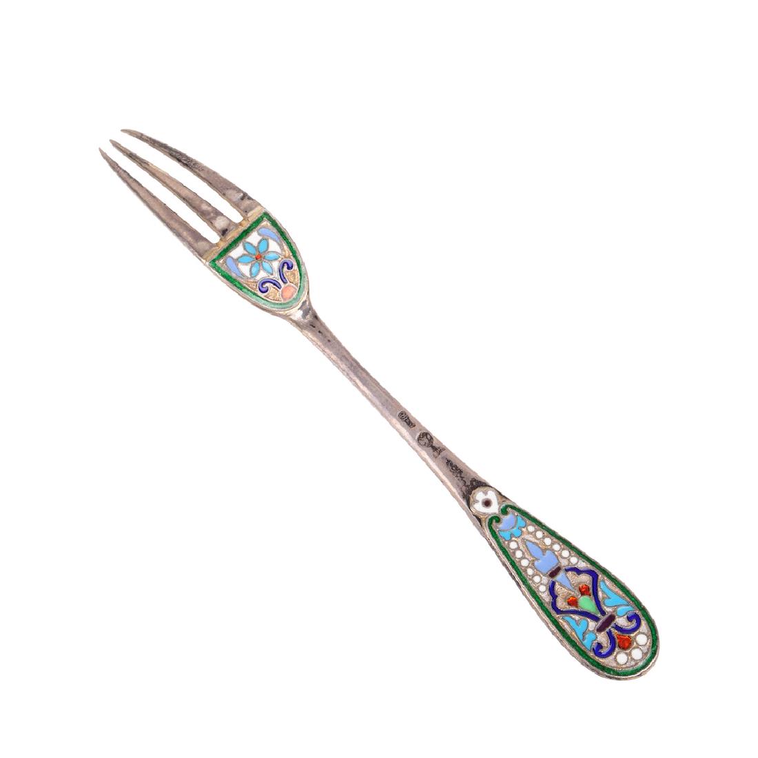 Russian silver-gilt and enamel decorative fork — image 2
