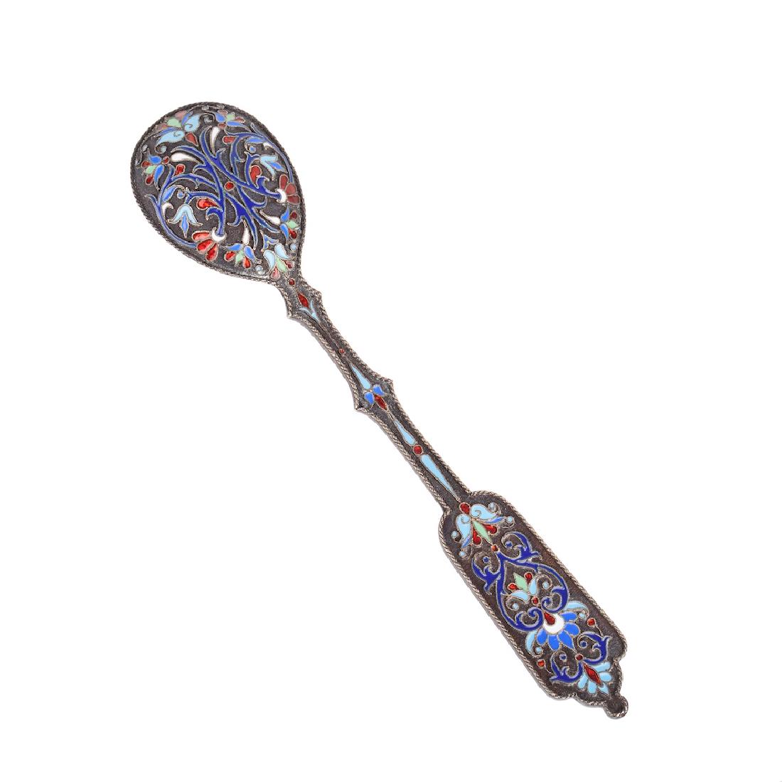 Russian silver-gilt and enamel tea spoon — image 1