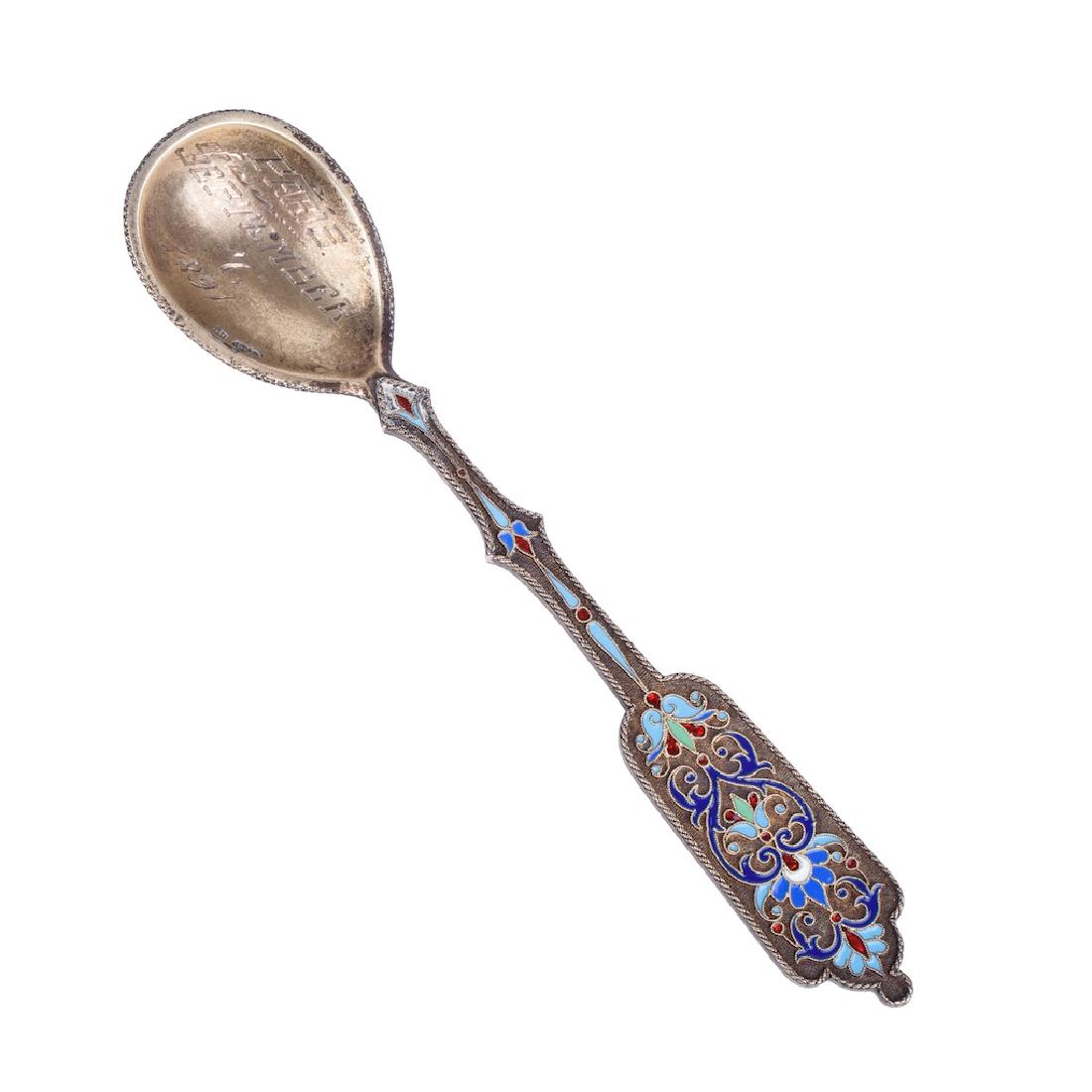 Russian silver-gilt and enamel tea spoon — image 2