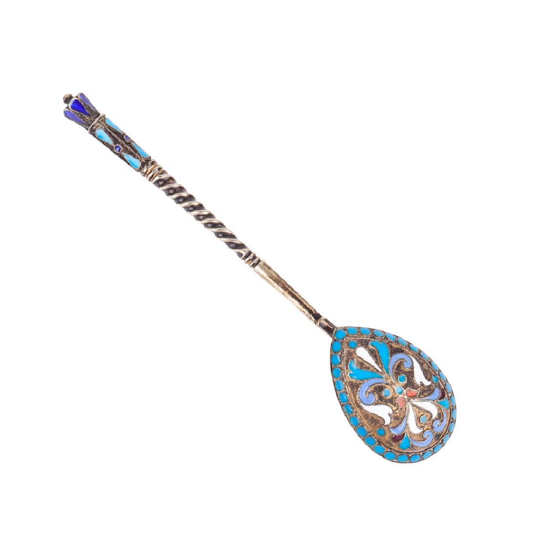 Russian silver-gilt and enamel tea spoon — image 1