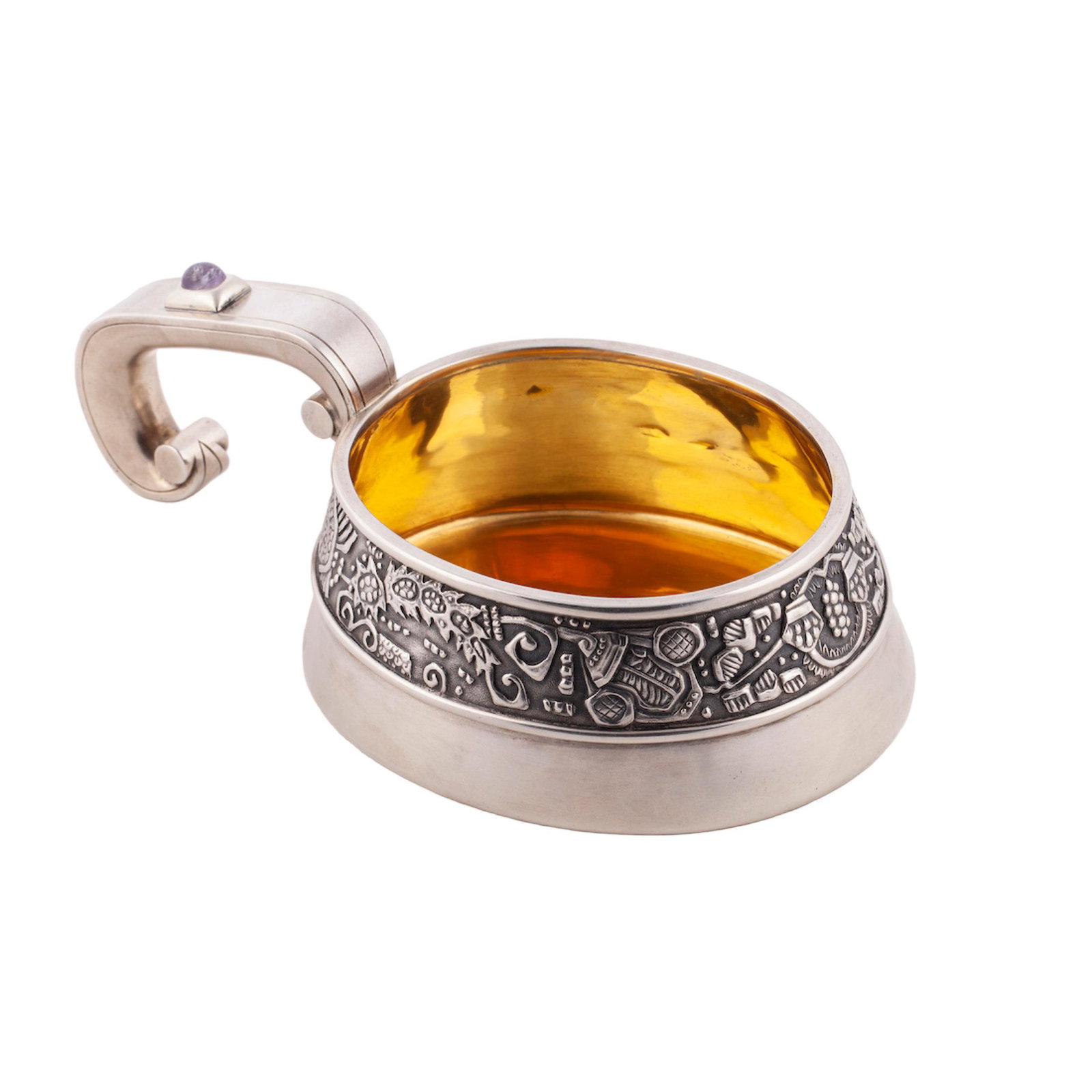An unusual Faberge silver-gilt and gem-set kovsh — image 1