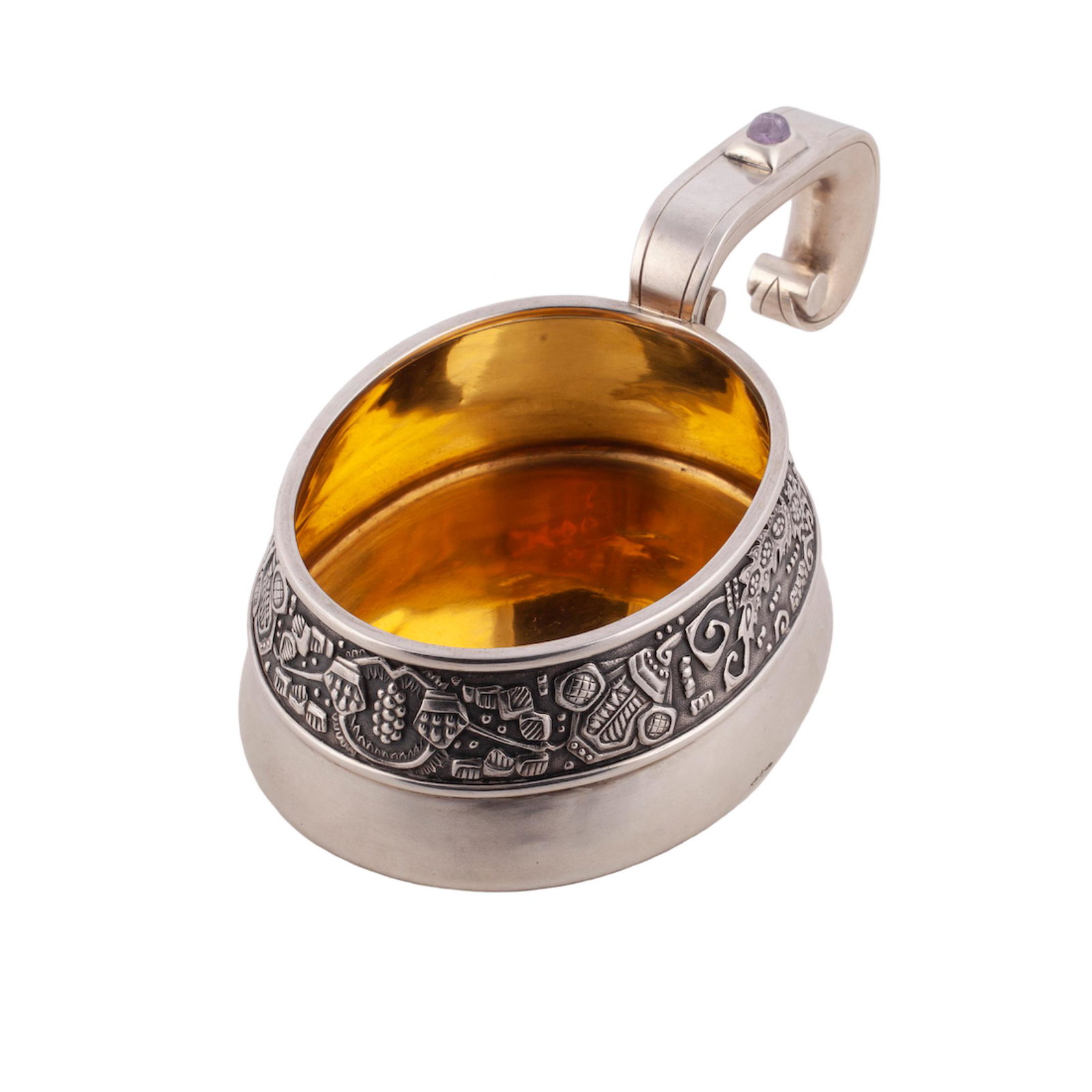 An unusual Faberge silver-gilt and gem-set kovsh — image 4