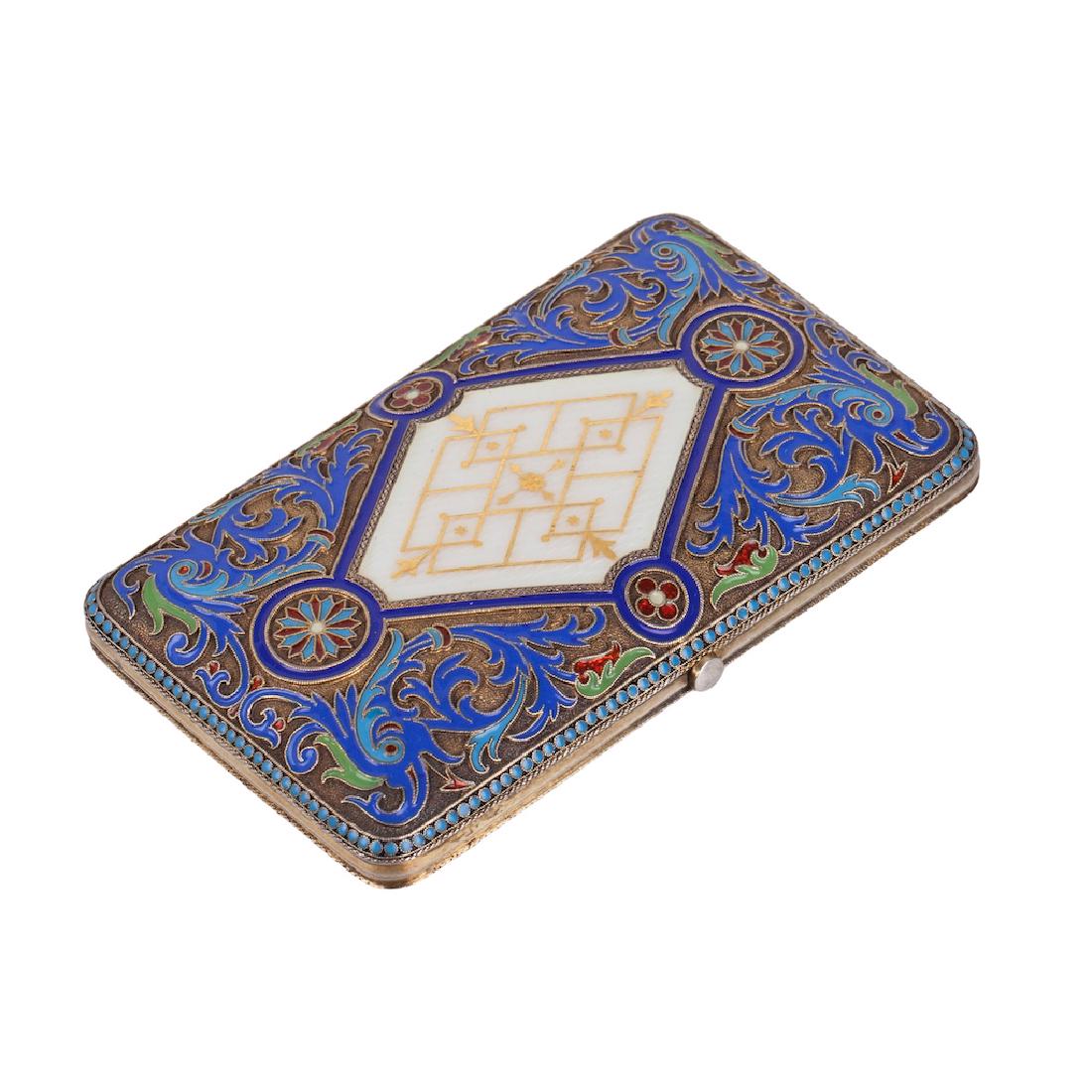 Russian silver-gilt enamel cigarette case — image 1