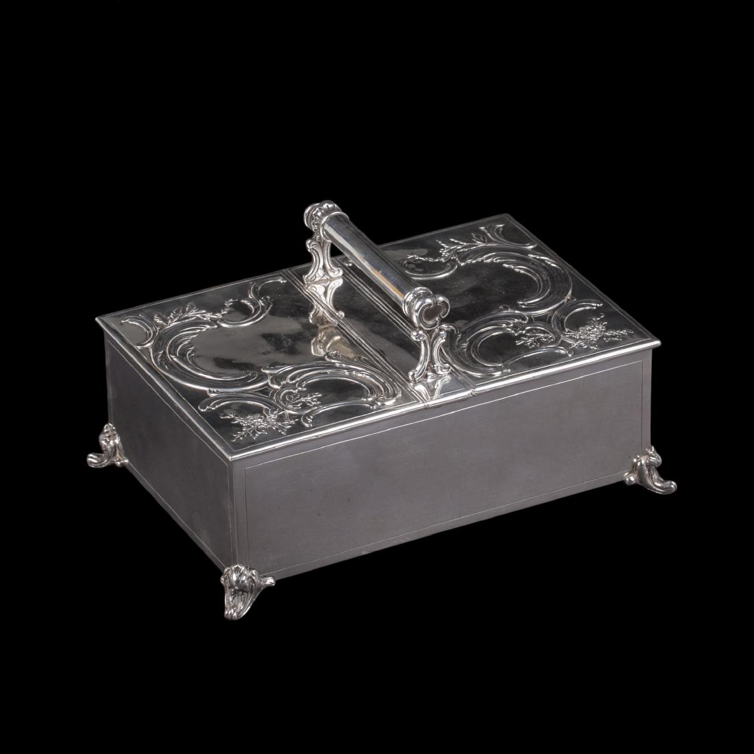 Rare silver-gilt double lid cigar box by Faberge — image 1