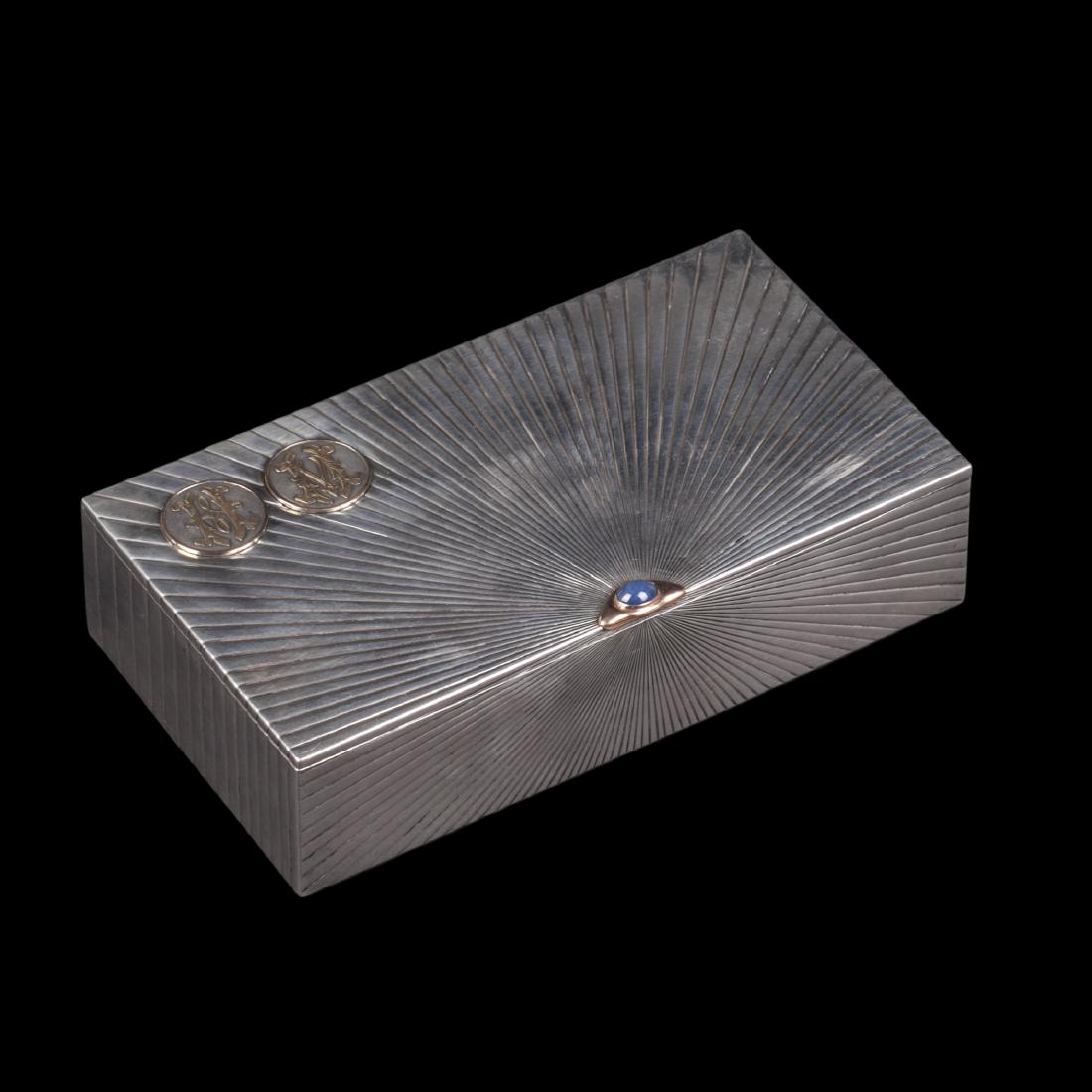 Russian cast silver-gilt and gem-set cigar box — image 1