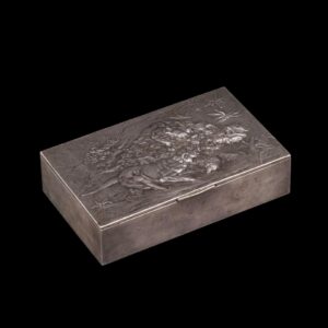 Russian cast silver-gilt cigar box "Boar Hunt" — image 1
