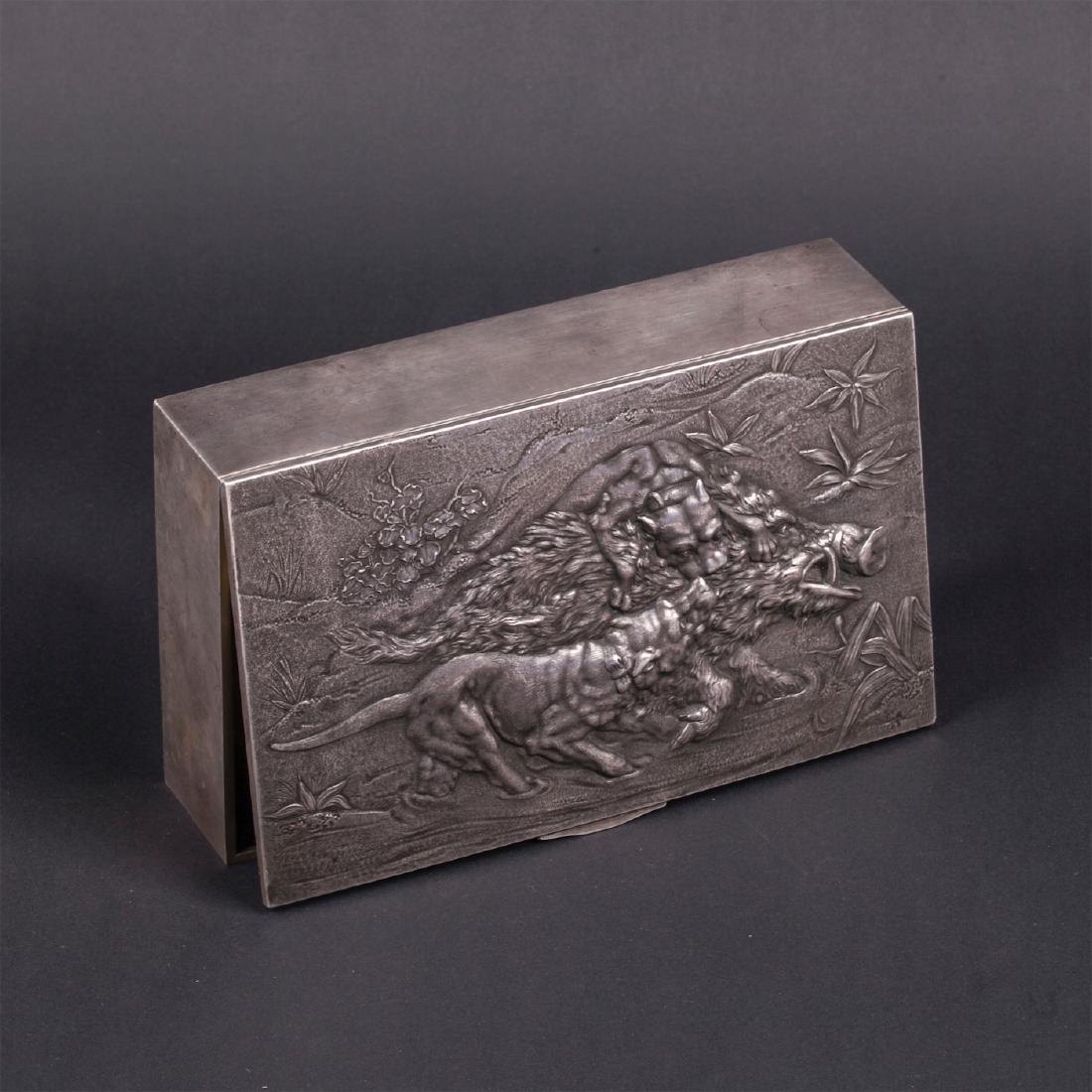 Russian cast silver-gilt cigar box "Boar Hunt" — image 3