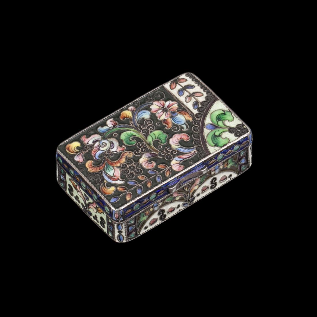 Russian silver and cloisonne enamel snuff box — image 1