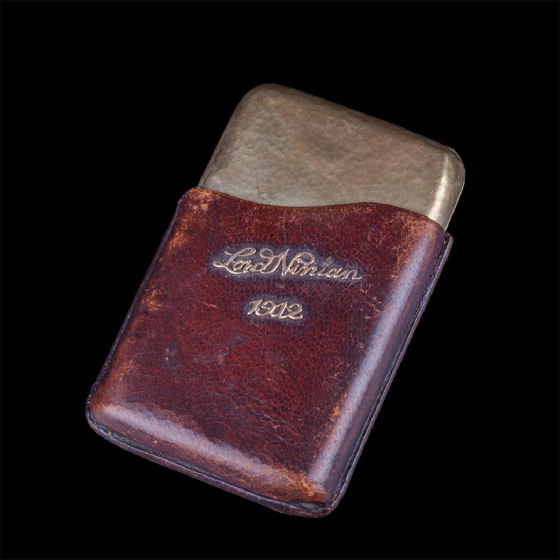 Faberge gold cigarette case in leather case sheath — image 1
