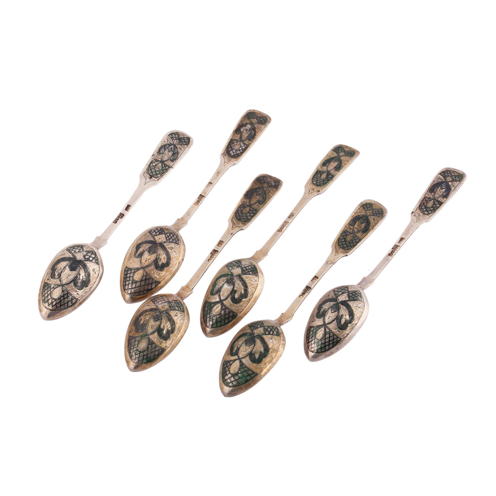 A Russian silver-gilt and niello tea spoons set — image 1