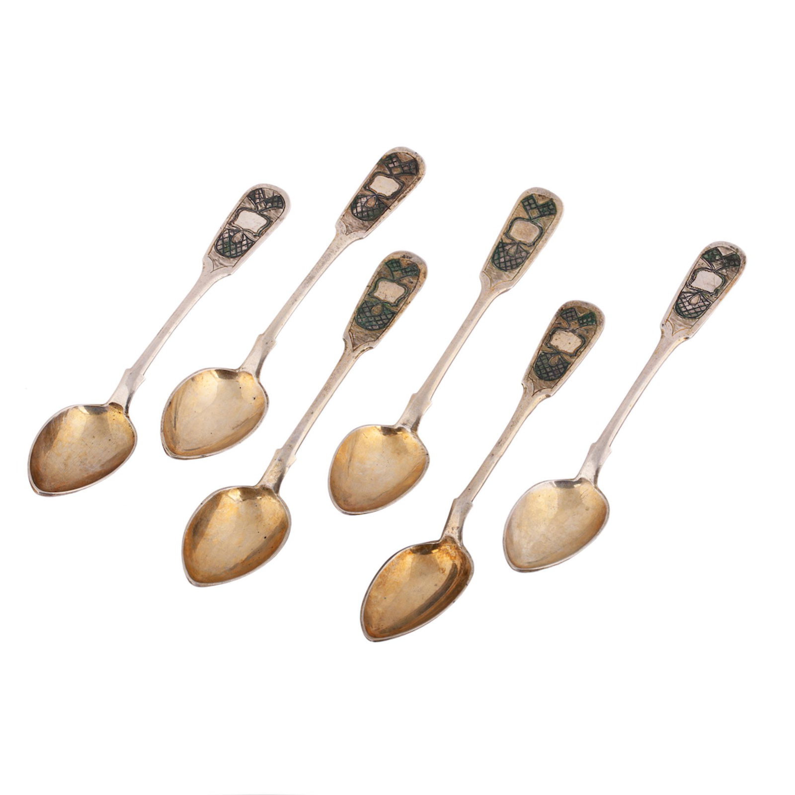 A Russian silver-gilt and niello tea spoons set — image 2
