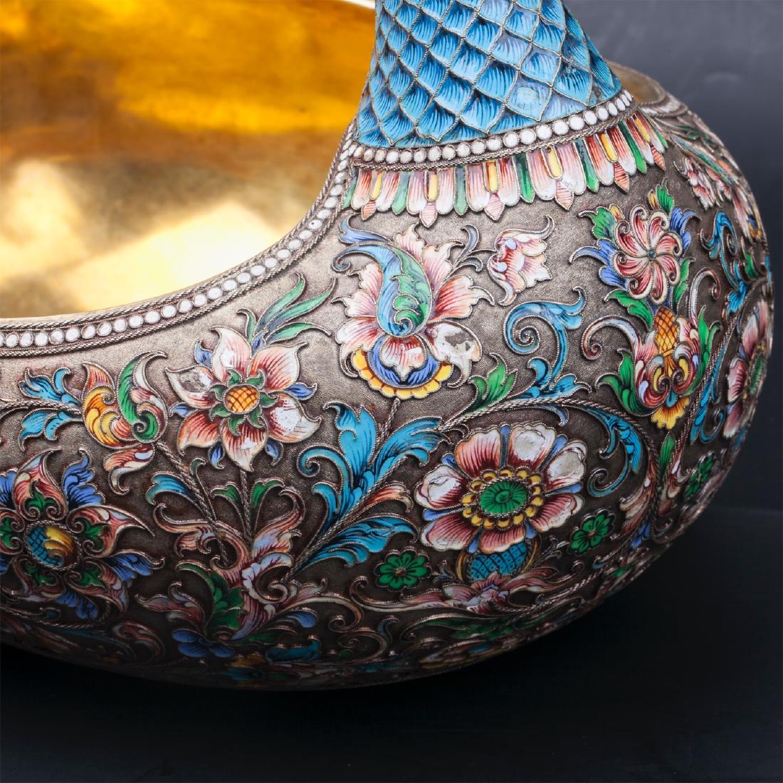 Exceptional Russian peacock kovsh, Moscow Artel — image 7