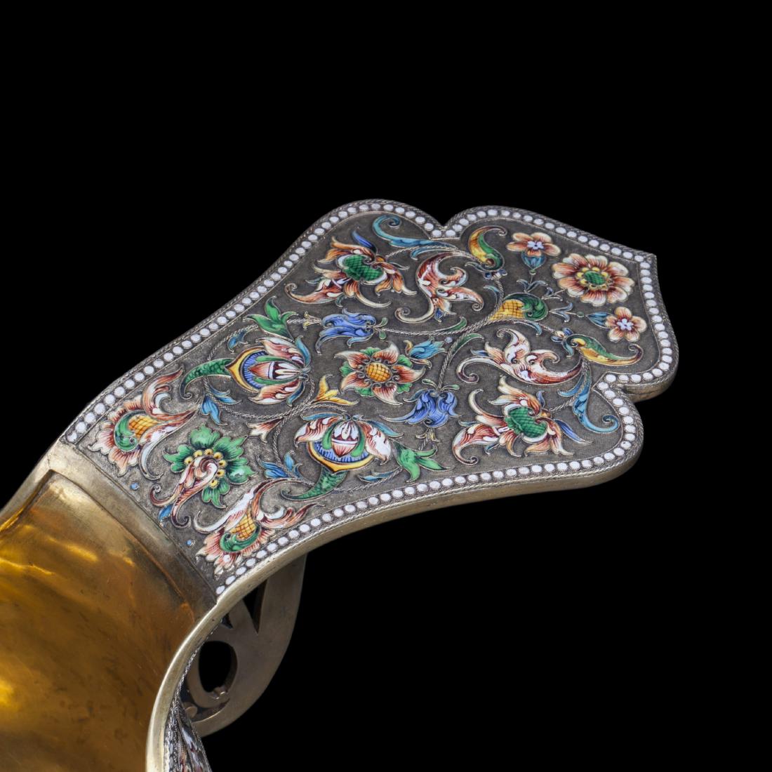 Exceptional Russian peacock kovsh, Moscow Artel — image 8