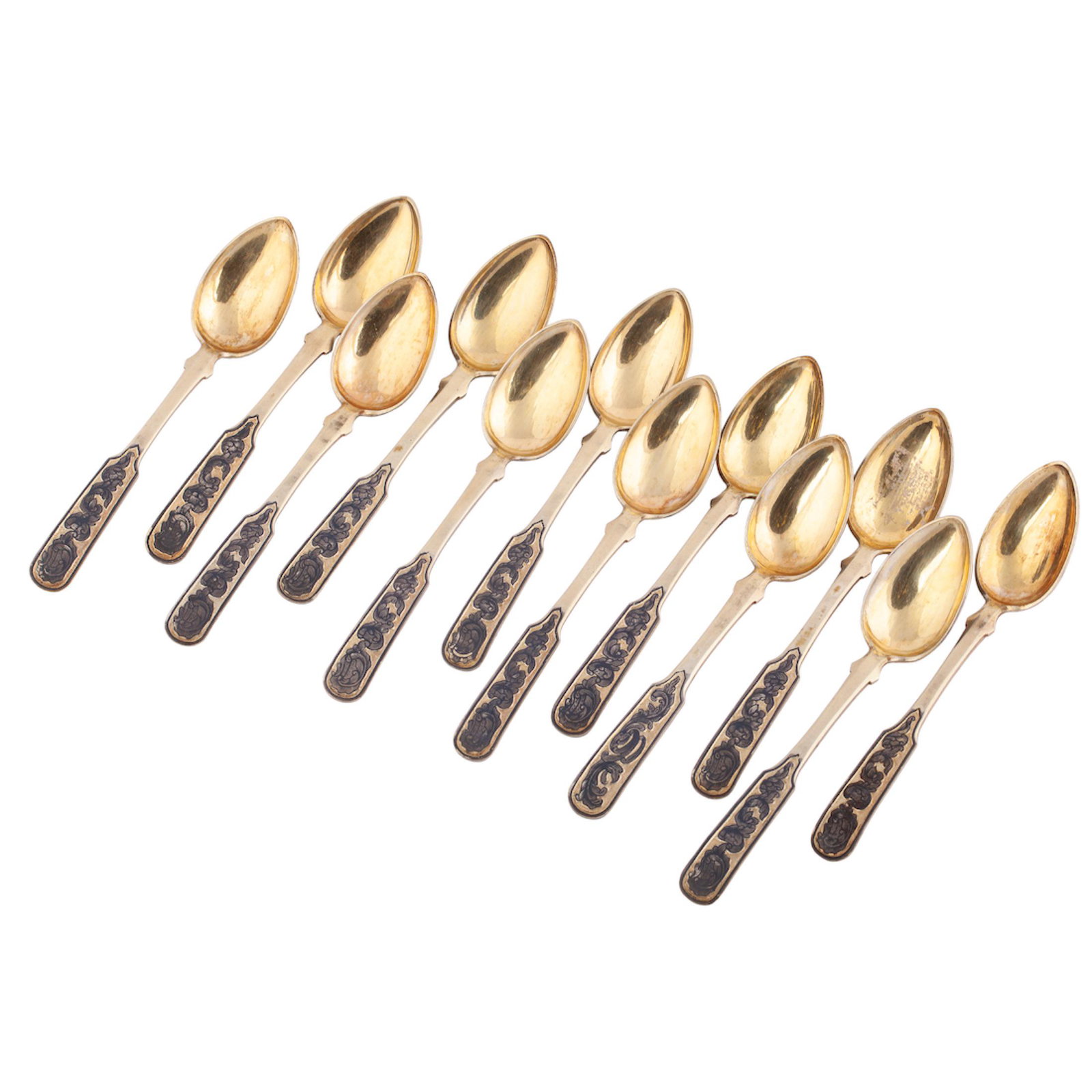 A Russian silver-gilt and niello tea spoons set — image 3