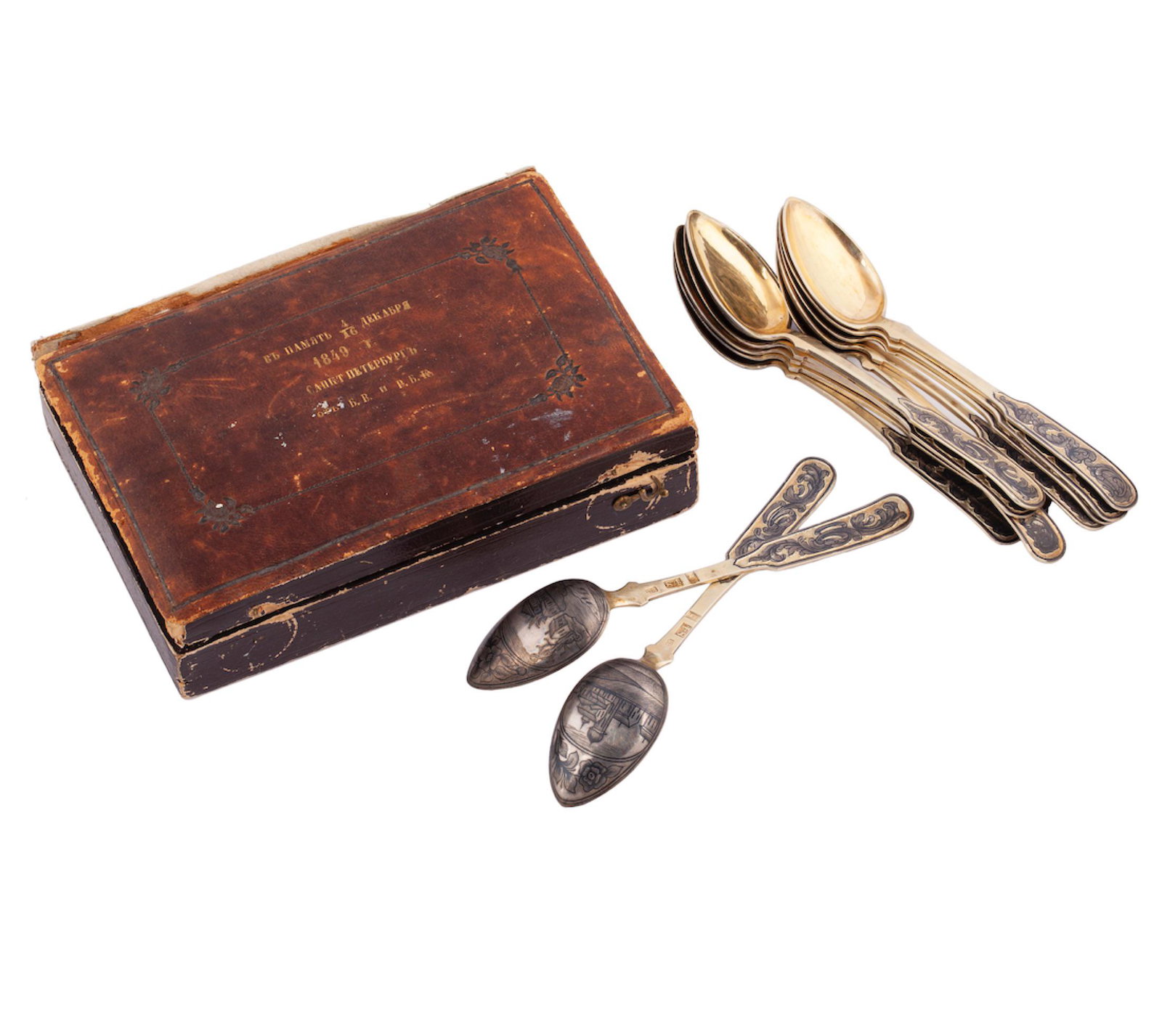 A Russian silver-gilt and niello tea spoons set — image 7