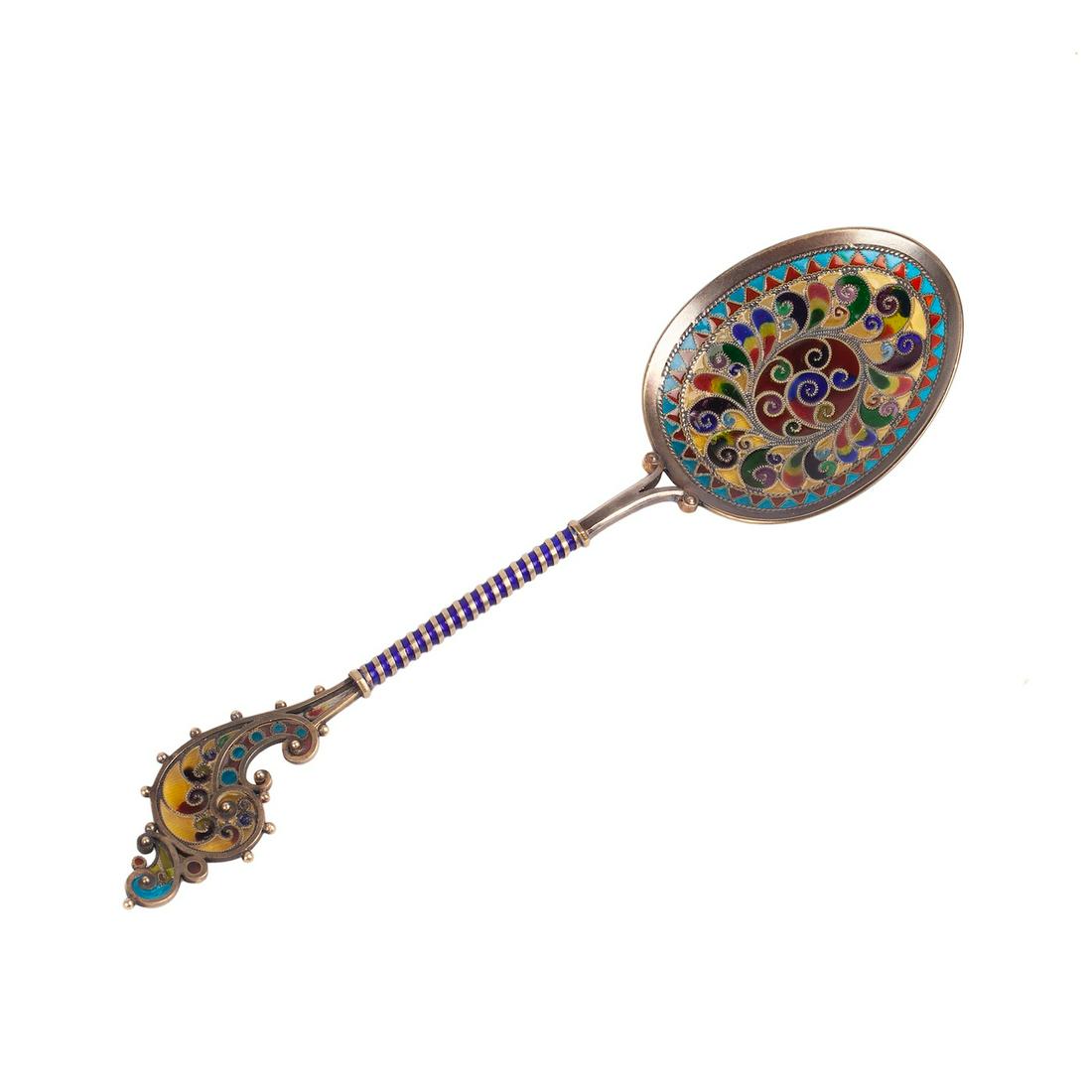 Russian plique -a-jour enamel jam spoon — image 1