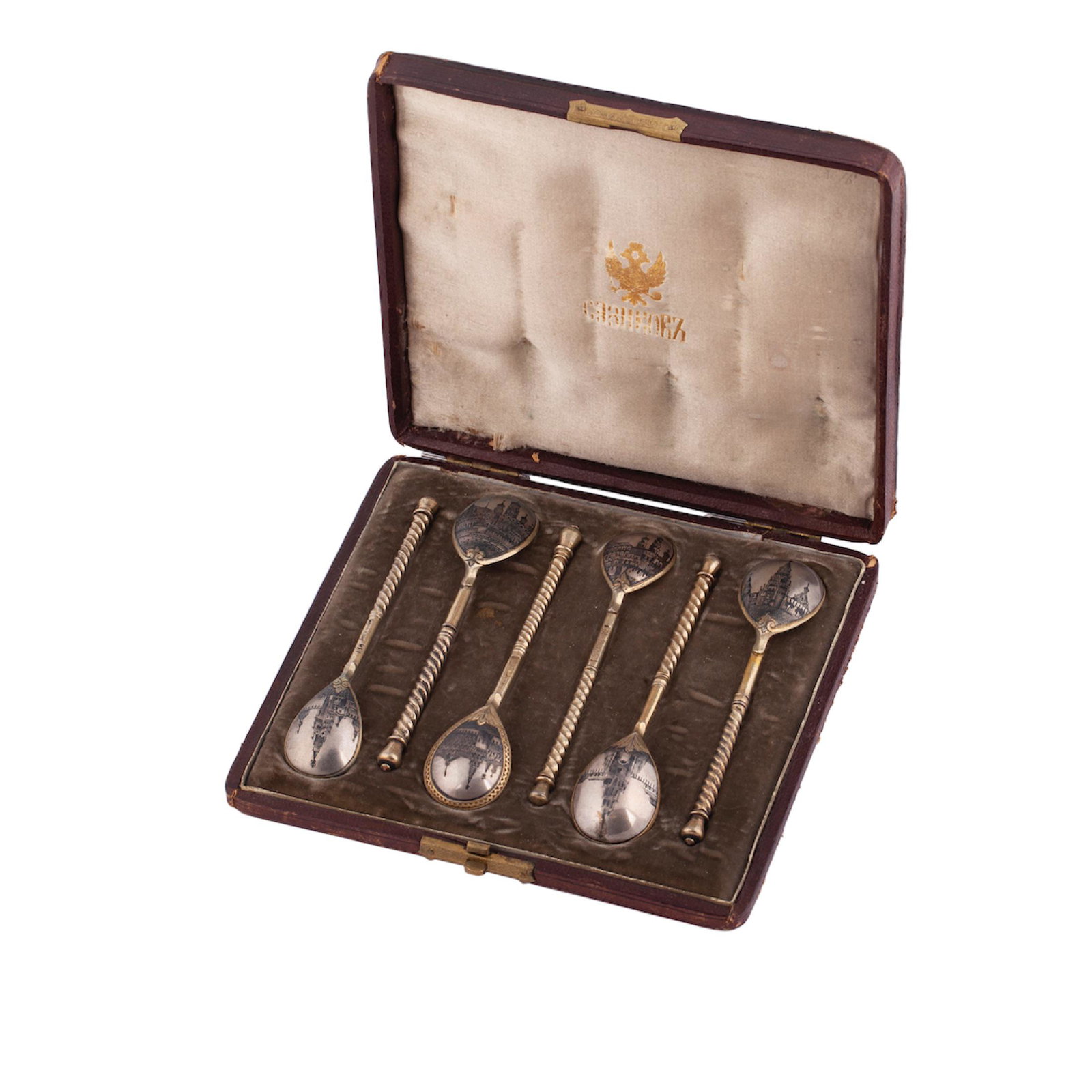 A set of 6 Russian silver and niello tea spoons — image 1