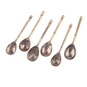 A set of 6 Russian silver and niello tea spoons — image 2