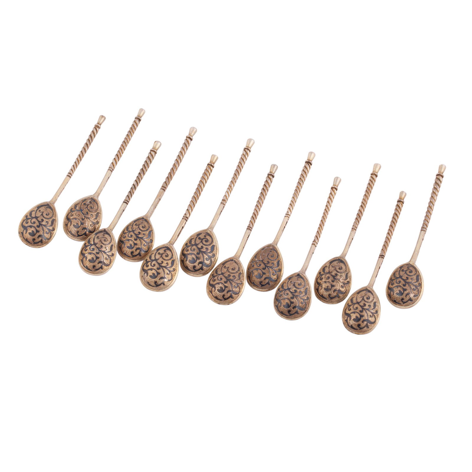 A Russian silver-gilt and niello tea spoons set — image 2