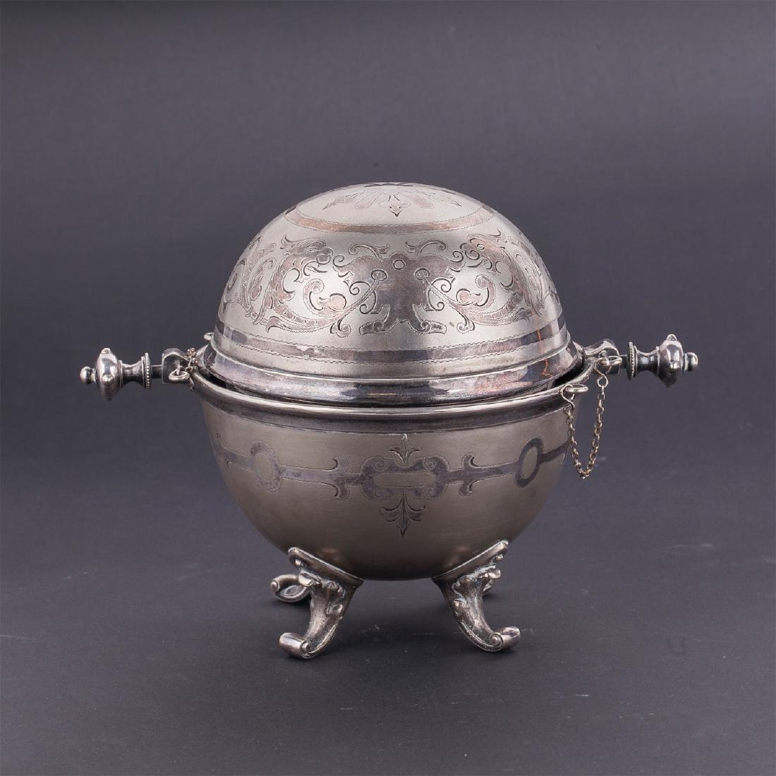 Russian white metal caviar bowl with a cooler — image 3