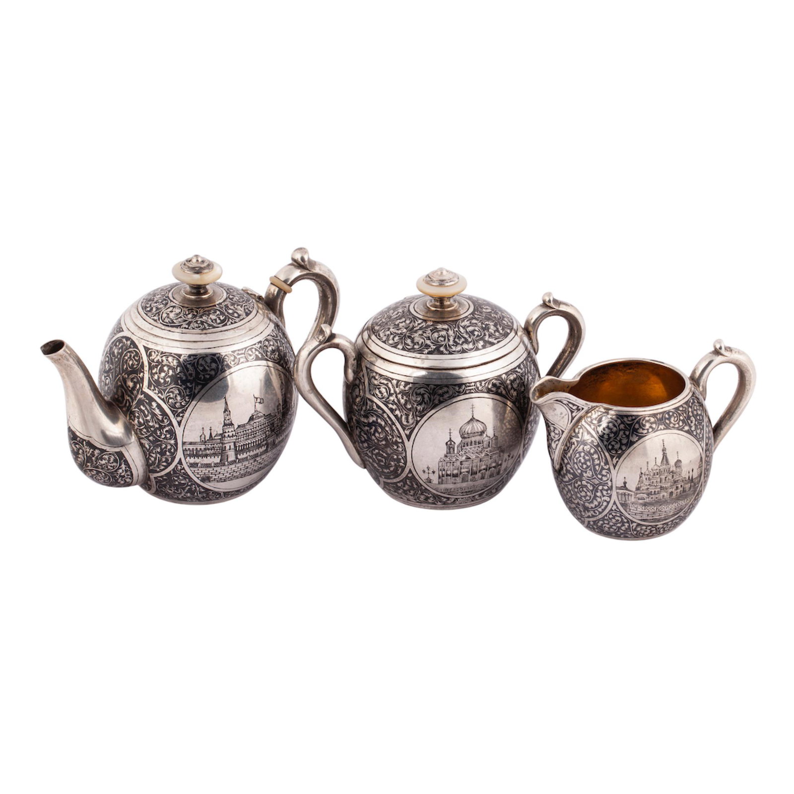 Russian silver and niello tea set — image 1