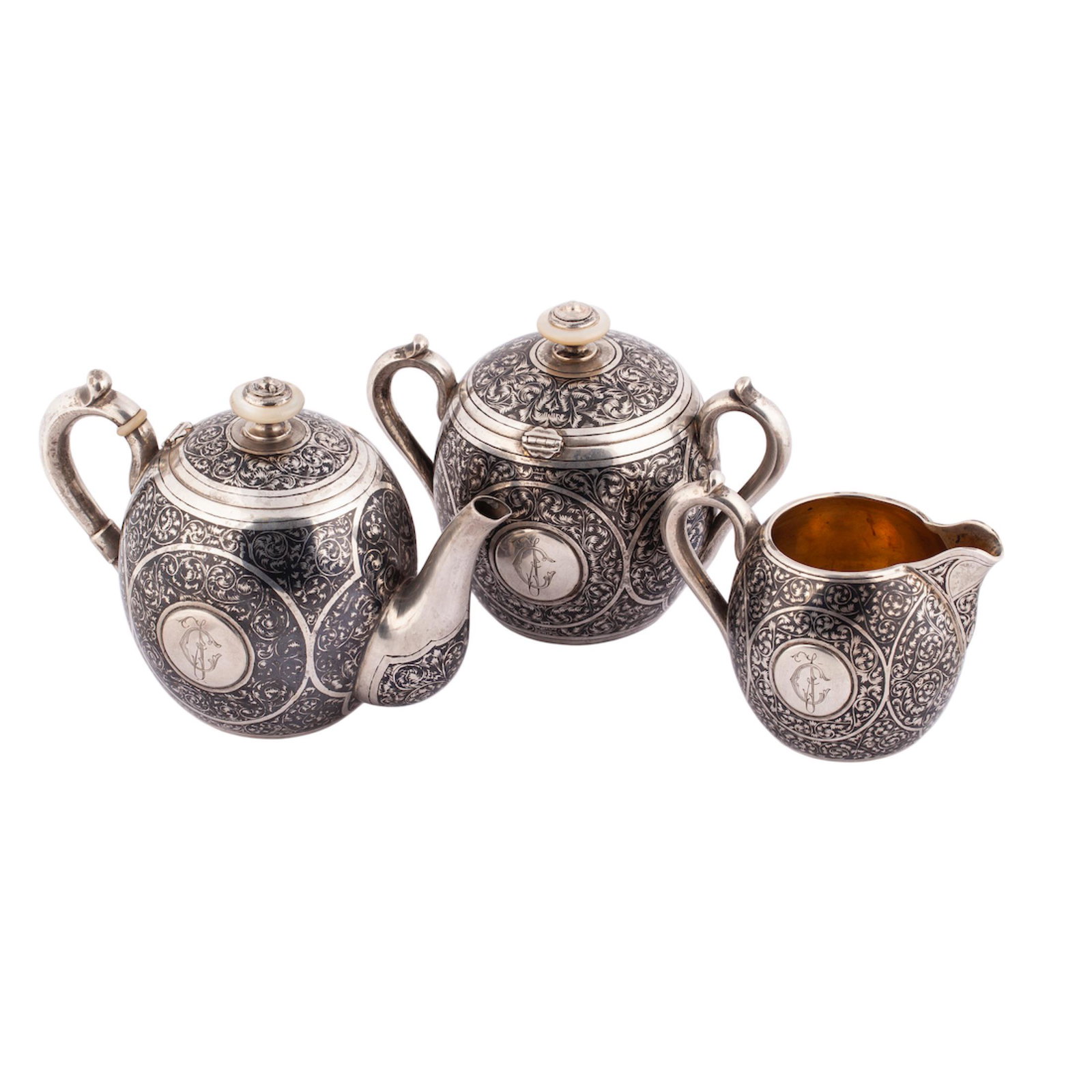 Russian silver and niello tea set — image 2