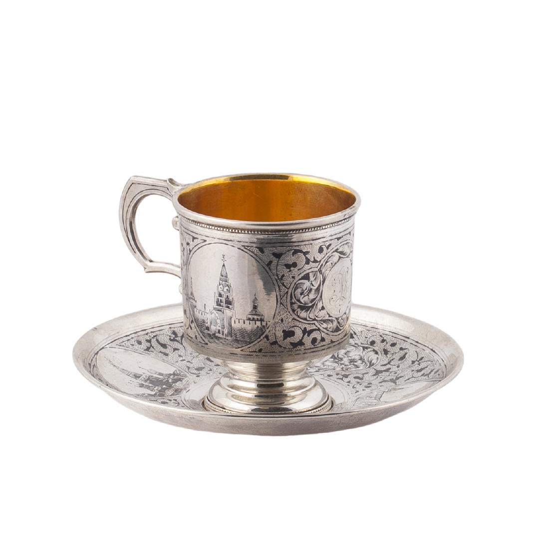 Russian silver & niello cup on a dish — image 1