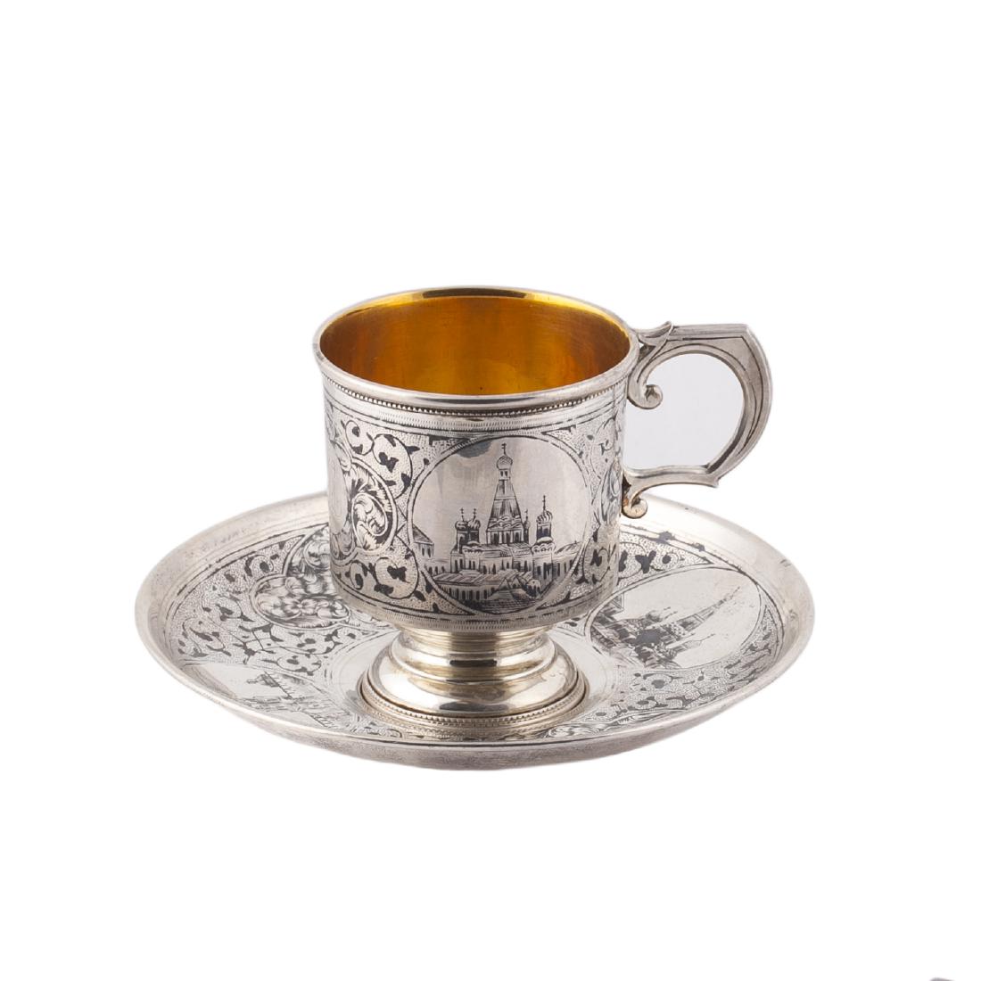 Russian silver & niello cup on a dish — image 2