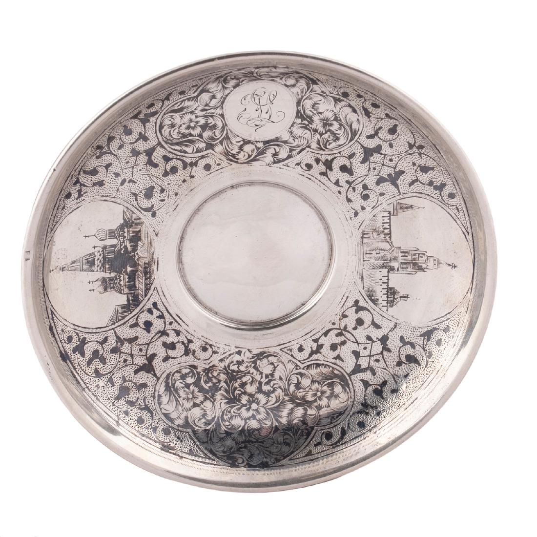 Russian silver & niello cup on a dish — image 3