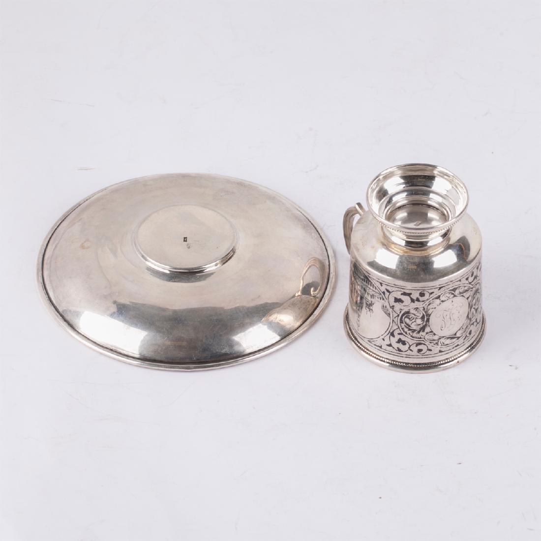Russian silver & niello cup on a dish — image 4