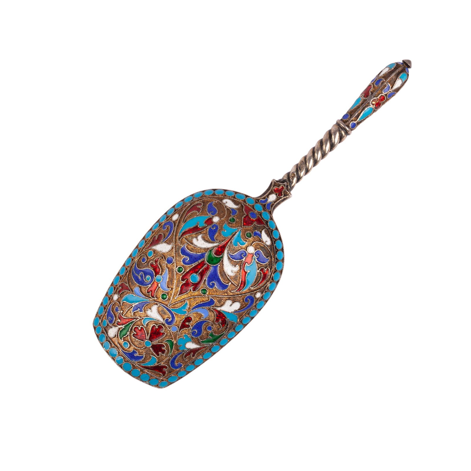 A Russian silver and enamel sugar spoon — image 1