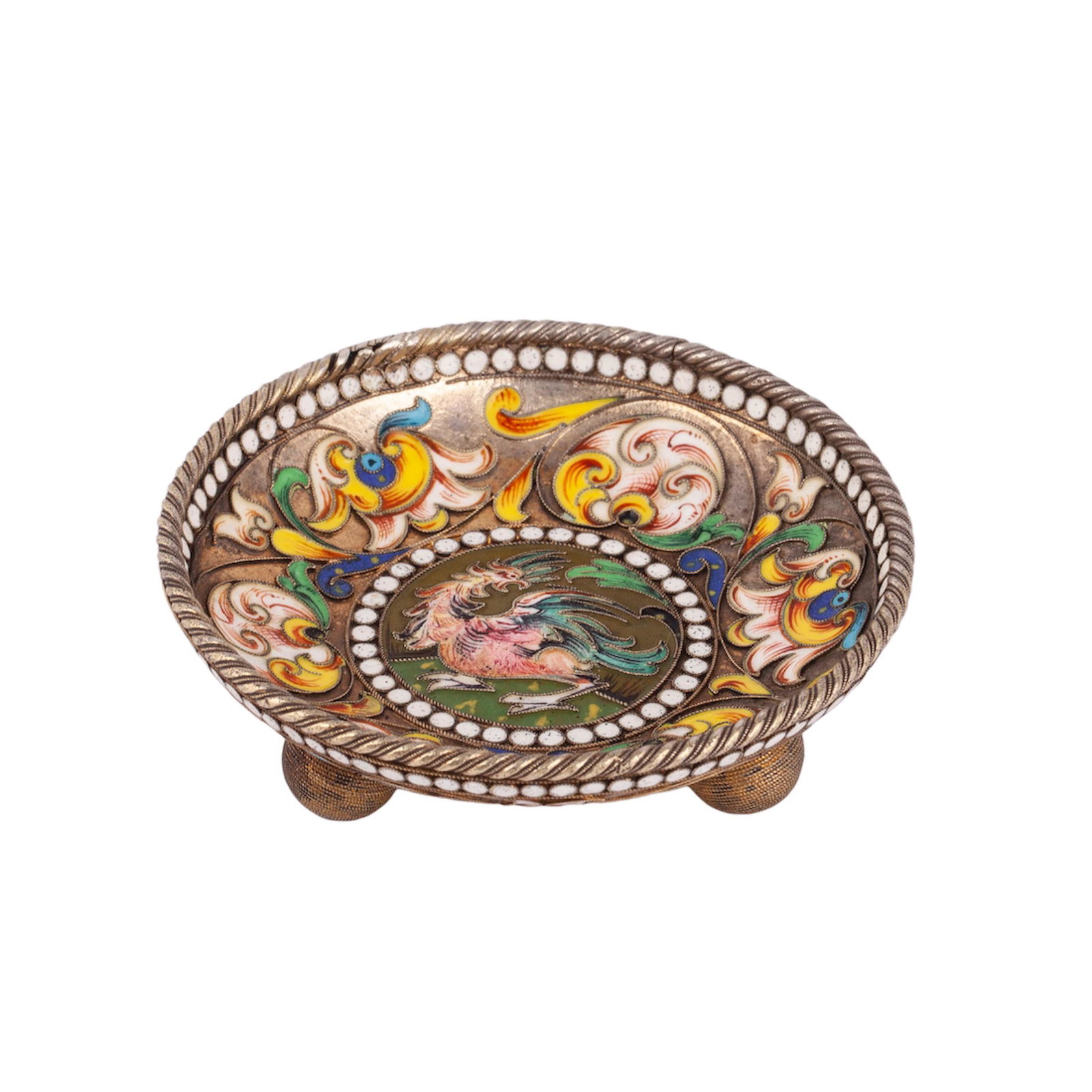A Russian silver-gilt and painted enamel saucer — image 1
