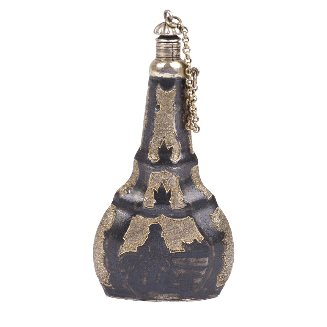 Russian silver and niello flask with Genre scene — image 1