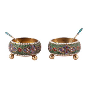A pair of massive silver and enamel salt cellars — image 1